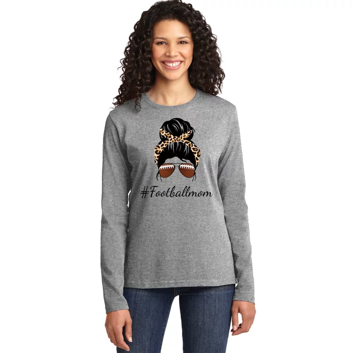 Football Mom Leopard And Messy Bun Ladies Long Sleeve Shirt