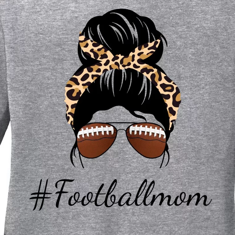 Football Mom Leopard And Messy Bun Ladies Long Sleeve Shirt