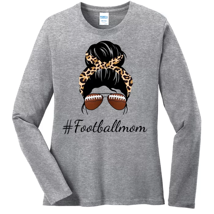 Football Mom Leopard And Messy Bun Ladies Long Sleeve Shirt