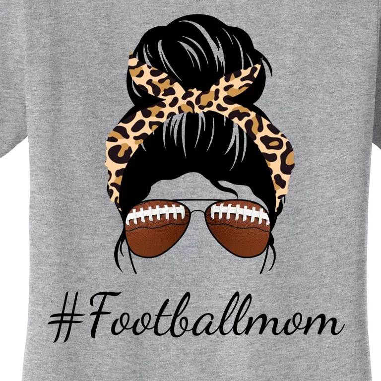 Football Mom Leopard And Messy Bun Women's T-Shirt