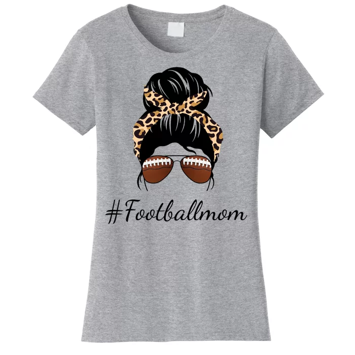 Football Mom Leopard And Messy Bun Women's T-Shirt