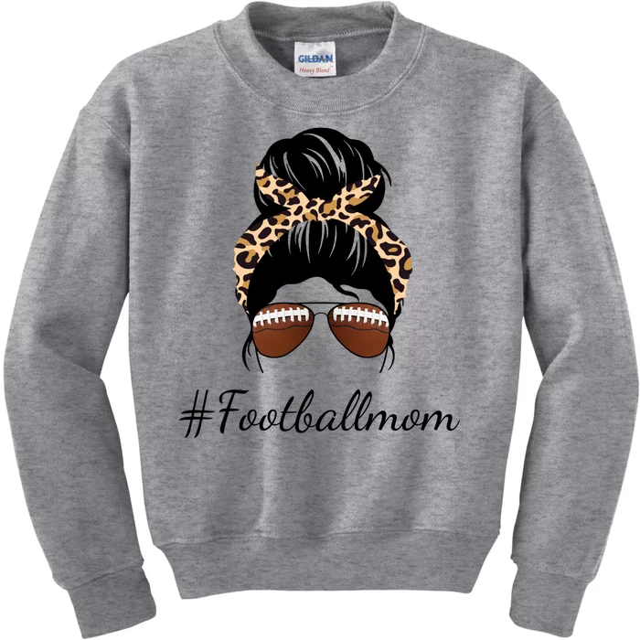 Football Mom Leopard And Messy Bun Kids Sweatshirt