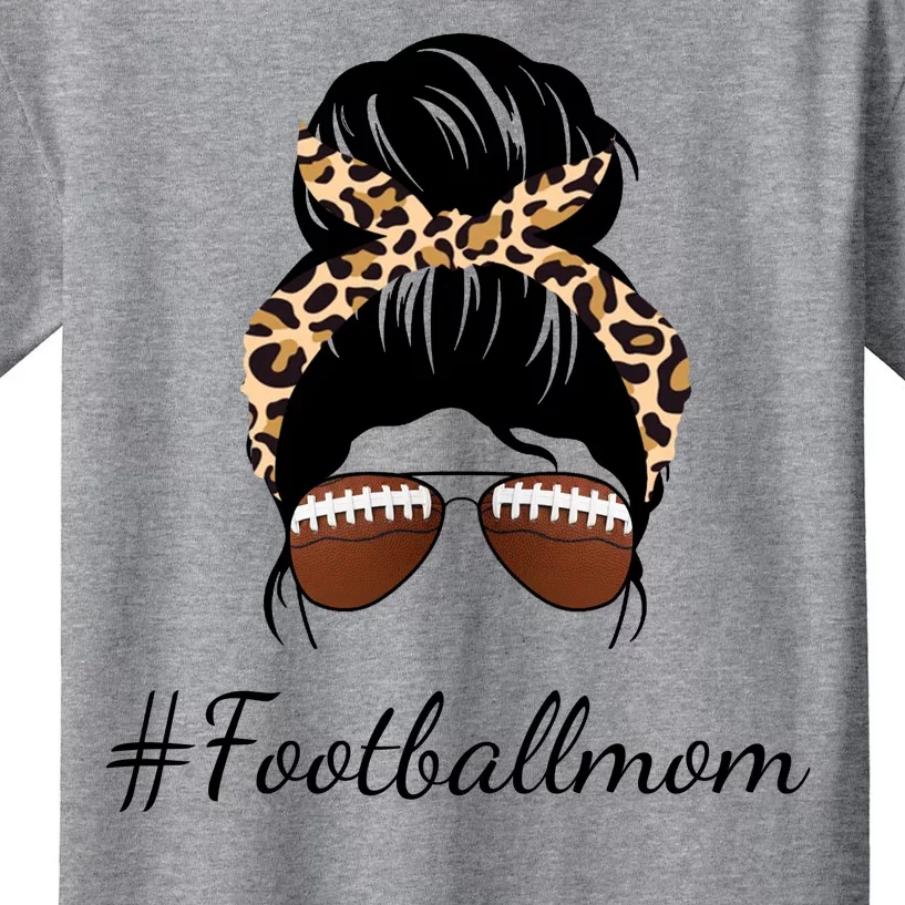 Football Mom Leopard And Messy Bun Kids T-Shirt