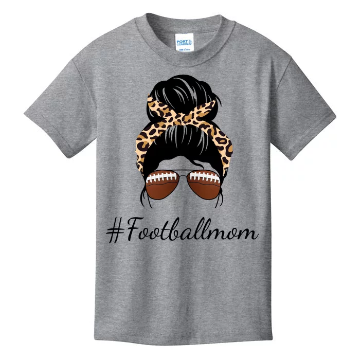 Football Mom Leopard And Messy Bun Kids T-Shirt