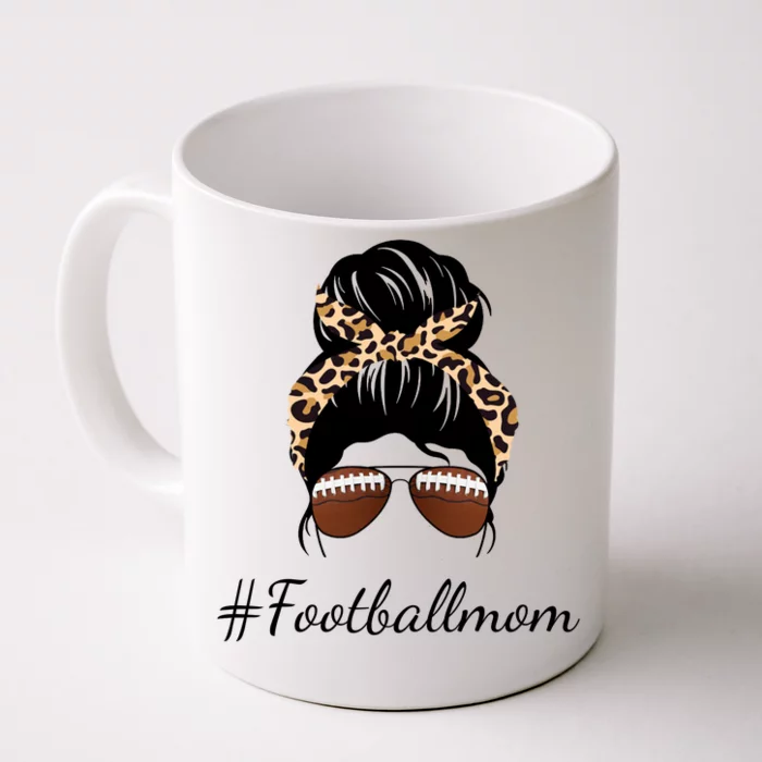 Football Mom Leopard And Messy Bun Front & Back Coffee Mug