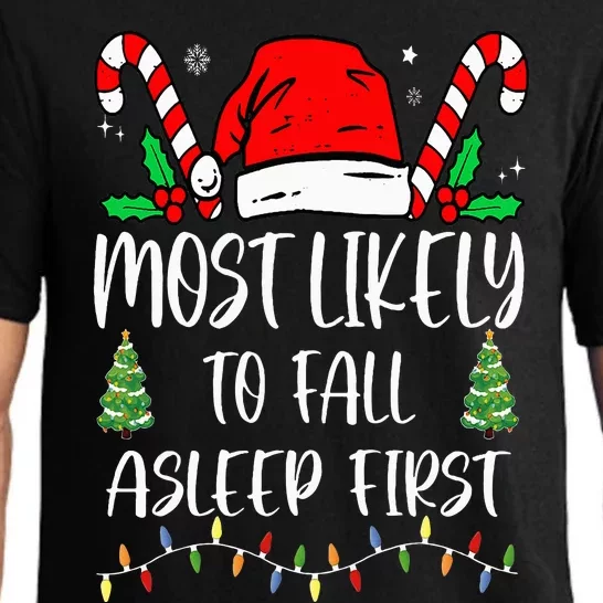 Funny Most Likely To Fall Asleep First Xmas Family Pajama Set