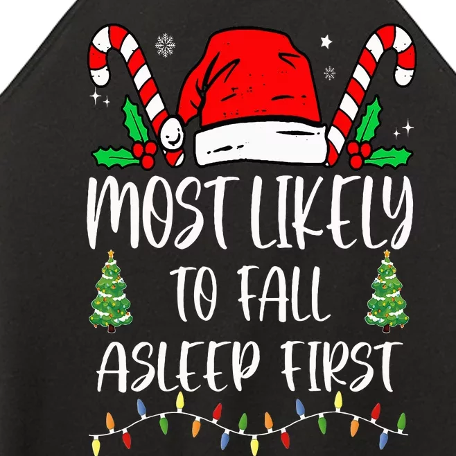 Funny Most Likely To Fall Asleep First Xmas Family Women’s Perfect Tri Rocker Tank