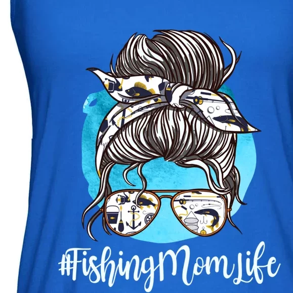 Fishing Mom Life Messy Bun Mom Funny Fishing Mom Cool Gift Ladies Essential Flowy Tank