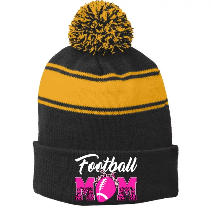 Football Mom Leopard Cute Stripe Pom Pom Beanie