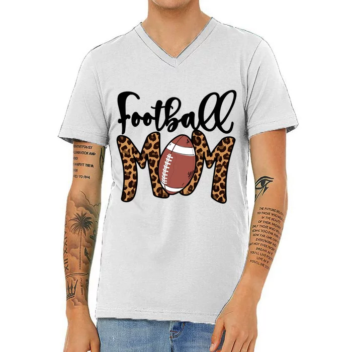 Football Mom Leopard American Football Mothers Day Mom Mama Great Gift V-Neck T-Shirt