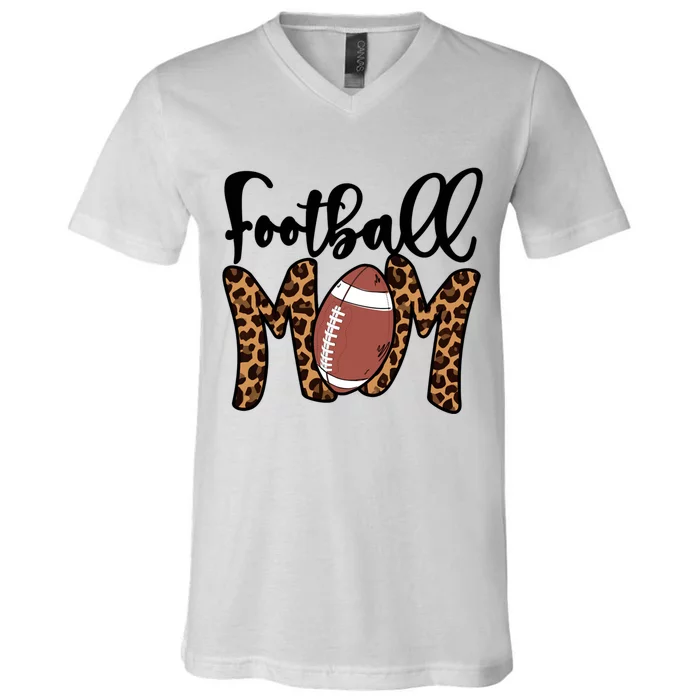 Football Mom Leopard American Football Mothers Day Mom Mama Great Gift V-Neck T-Shirt