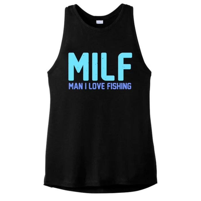 Funny MILF Man I Love Fishing Vintage Milf Fishing Shirt Fishing Lover Ladies Tri-Blend Wicking Tank