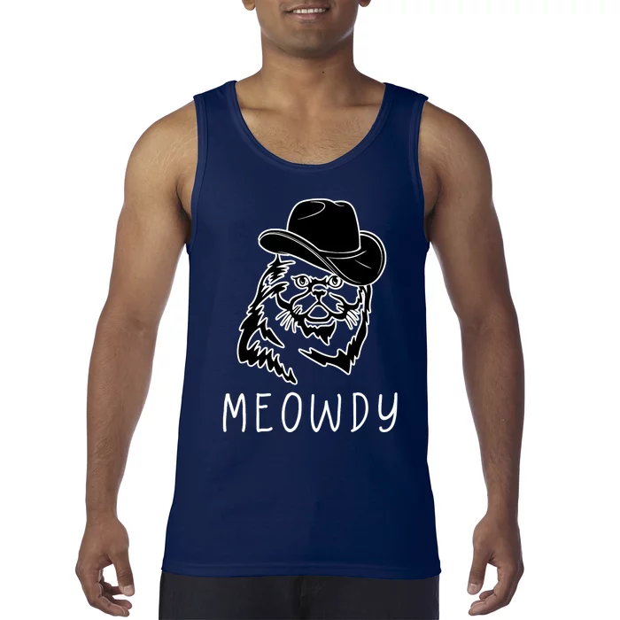 Funny Meowdy Meow & Howdy Mashup Country Music Cat Meme Fun Tank Top