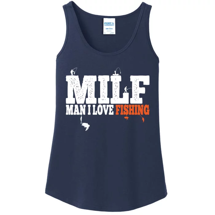 Funny MILF Man I Love Fishing Vintage Milf Fishing Shirt Fishing Lover Ladies Essential Tank