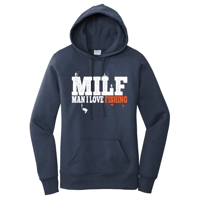 Funny MILF Man I Love Fishing Vintage Milf Fishing Shirt Fishing Lover Women's Pullover Hoodie