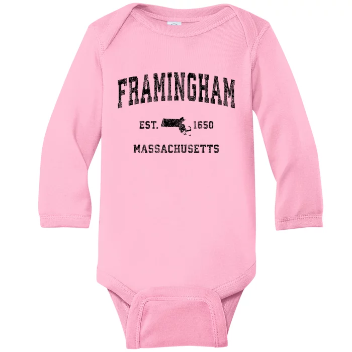 Framingham Massachusetts Ma Vintage Athletic Sports Baby Long Sleeve Bodysuit