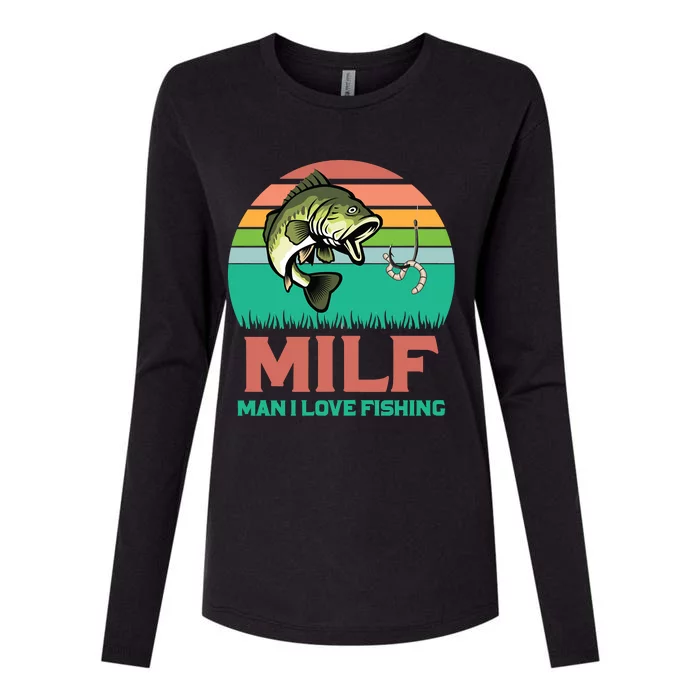 Funny MILF Man I Love Fishing Vintage Milf Fishing Shirt Fisherman Shirt Womens Cotton Relaxed Long Sleeve T-Shirt