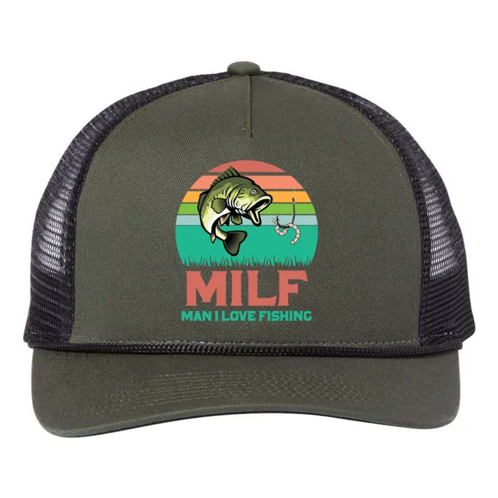 Funny MILF Man I Love Fishing Vintage Milf Fishing Shirt Fisherman Shirt Retro Rope Trucker Hat Cap