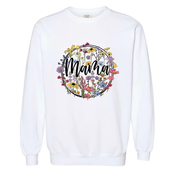 Floral Mama Mom Flower Family Garment-Dyed Sweatshirt