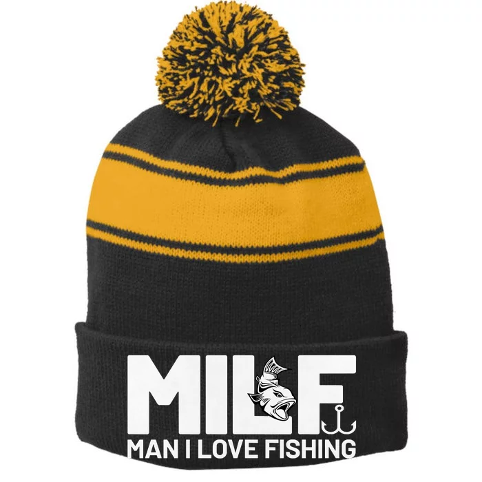 Funny MILF Man I Love Fishing Vintage Milf Fishing Shirt Fisherman Shirt Stripe Pom Pom Beanie