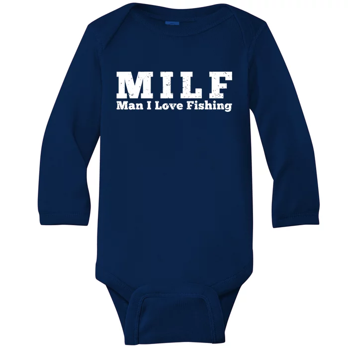 Funny MILF Man I Love Fishing Vintage Milf Fishing Shirt Fisherman Shirt Baby Long Sleeve Bodysuit