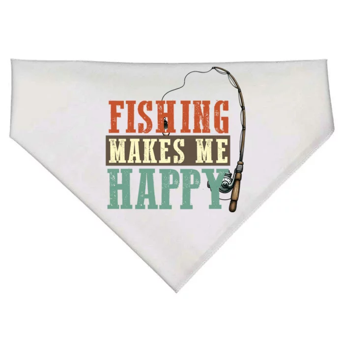 Fishing Makes Me Happy Fisher Fly Fishing Design Gift USA-Made Doggie Bandana