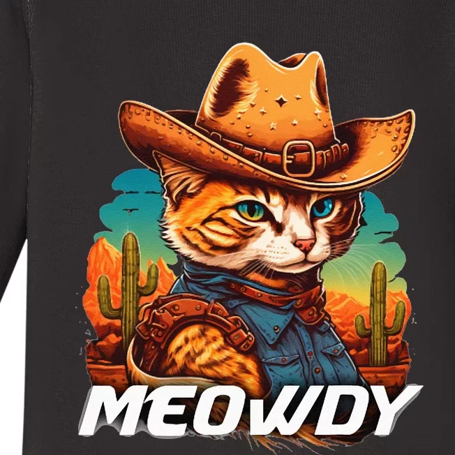 Funny Mashup Meowdy Cat Cowboy Hat Country Lover Baby Long Sleeve Bodysuit