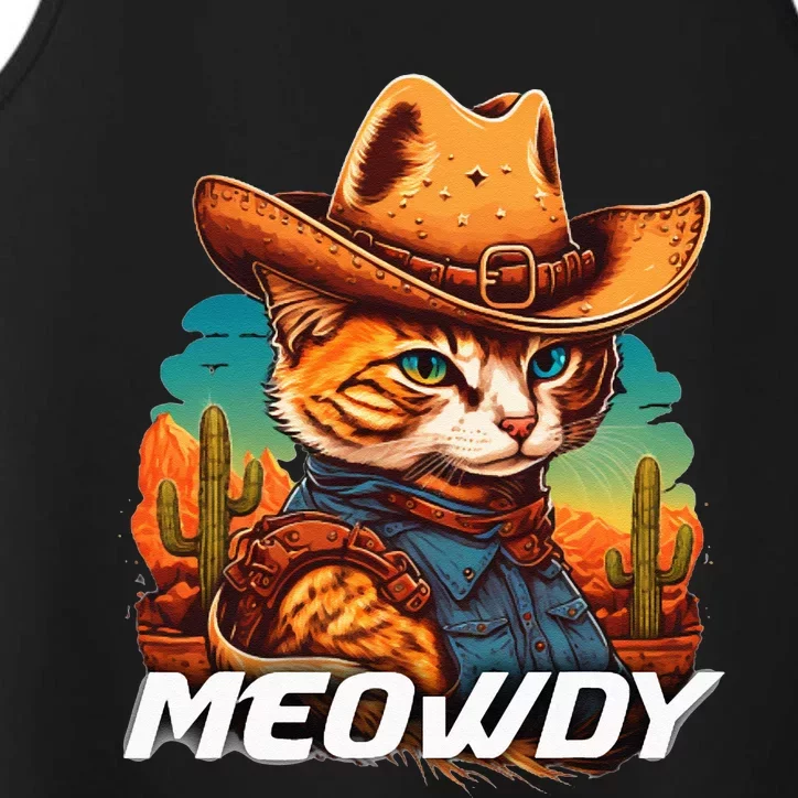 Funny Mashup Meowdy Cat Cowboy Hat Country Lover Performance Tank