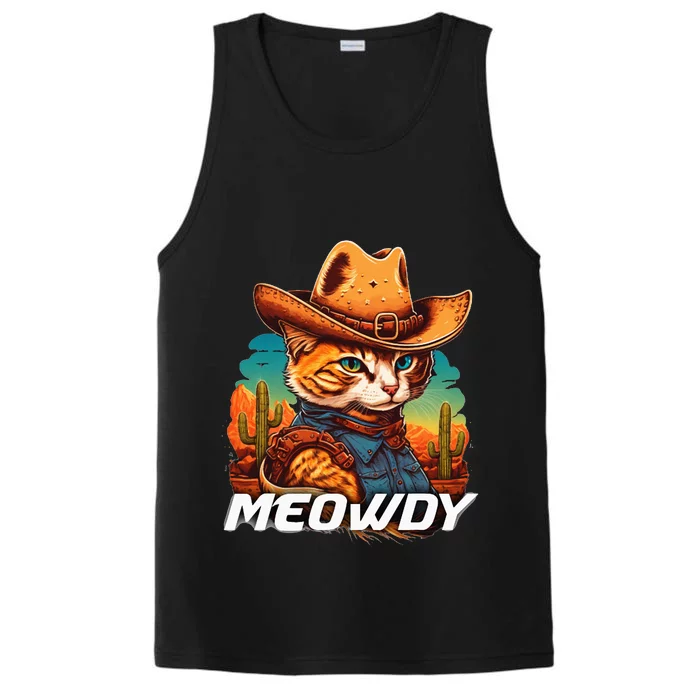 Funny Mashup Meowdy Cat Cowboy Hat Country Lover Performance Tank