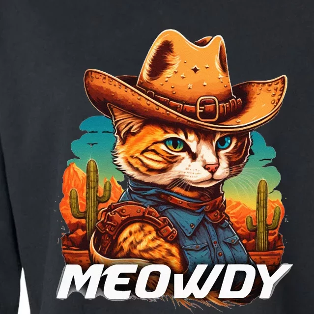 Funny Mashup Meowdy Cat Cowboy Hat Country Lover Cropped Pullover Crew