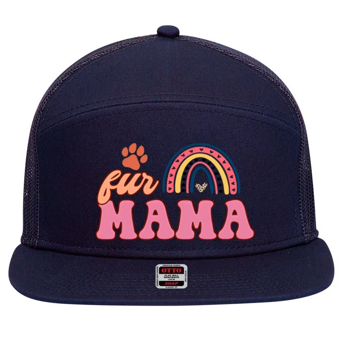 Fur Mama Mother's Day Rainbow Dog Paw Mom Cat Paw 7 Panel Mesh Trucker Snapback Hat