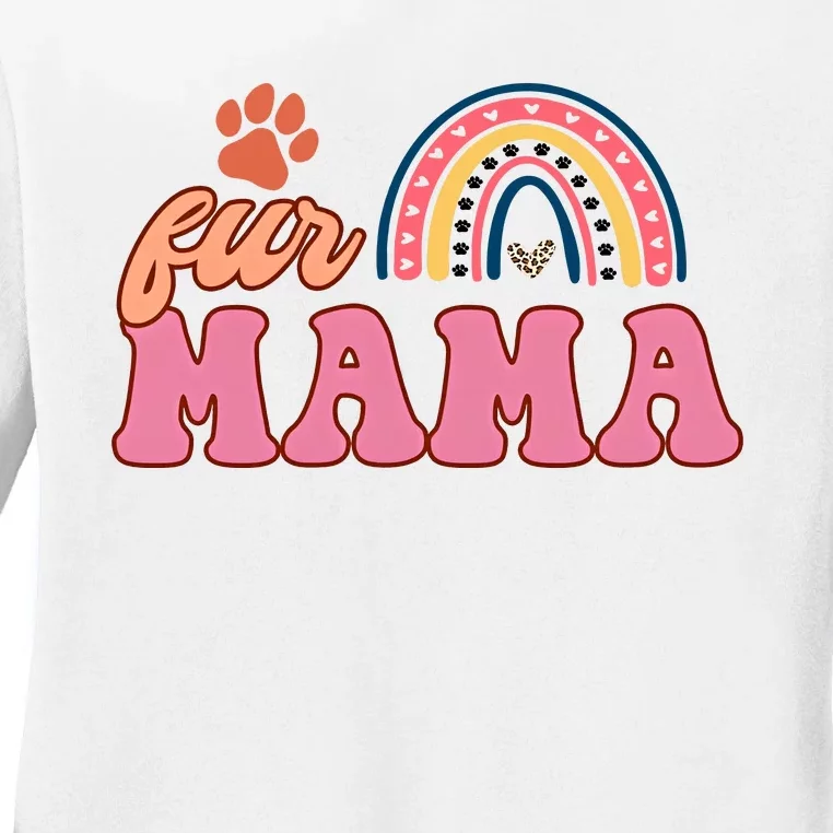 Fur Mama Mother's Day Rainbow Dog Paw Mom Cat Paw Ladies Long Sleeve Shirt