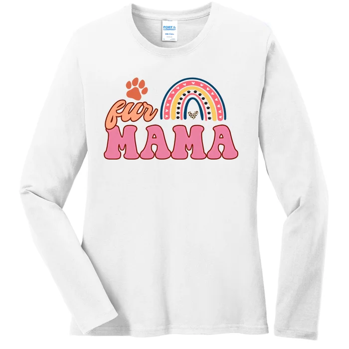 Fur Mama Mother's Day Rainbow Dog Paw Mom Cat Paw Ladies Long Sleeve Shirt