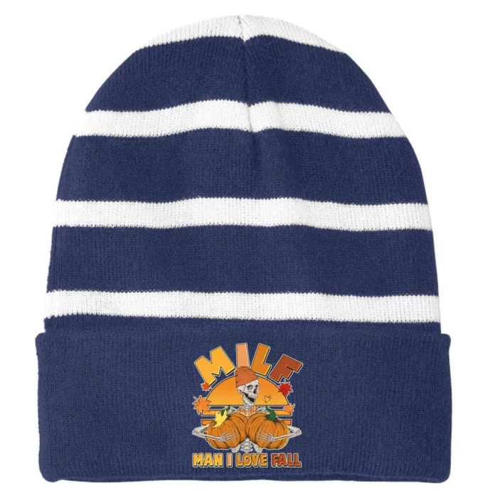 Funny MILF Man I Love Fall Striped Beanie with Solid Band