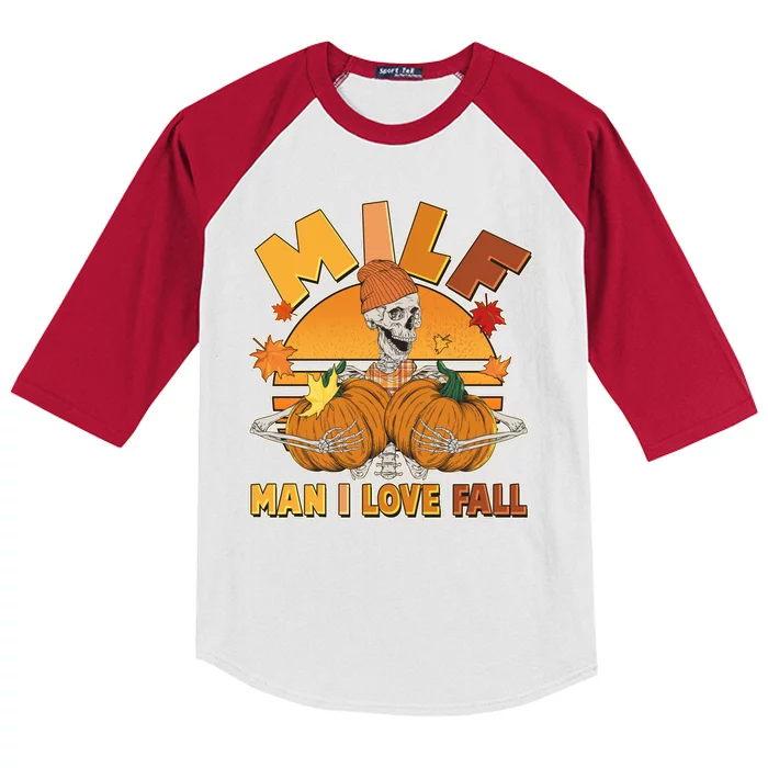 Funny MILF Man I Love Fall Kids Colorblock Raglan Jersey