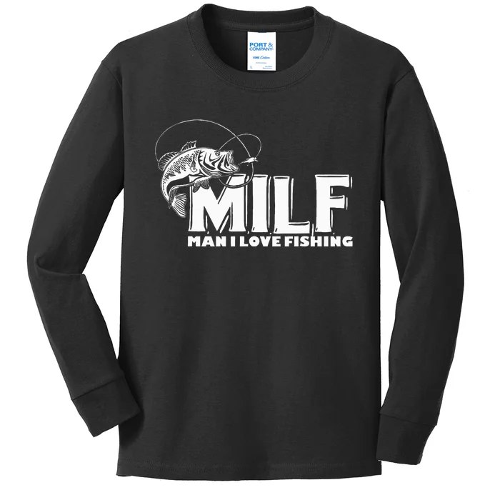 Funny MILF Man I Love Fishing Kids Long Sleeve Shirt