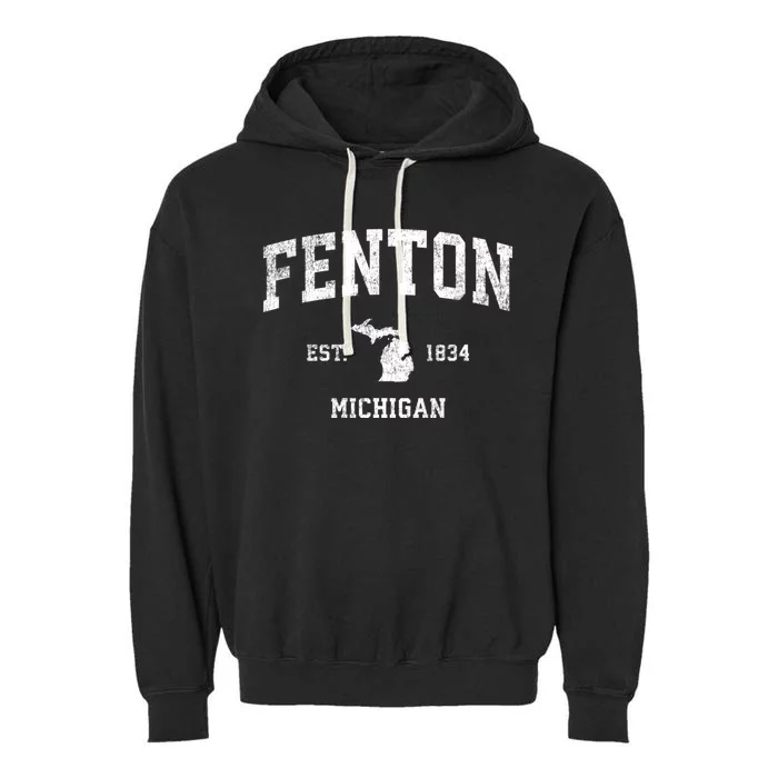 Fenton Michigan Mi Vintage Athletic Sports Garment-Dyed Fleece Hoodie