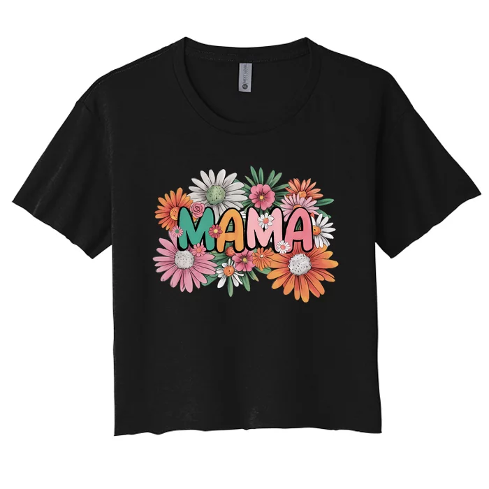 Floral Mama Mom Mother Flower Women's Crop Top Tee