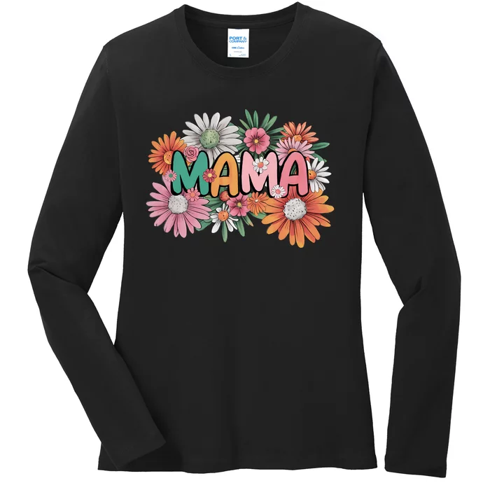 Floral Mama Mom Mother Flower Ladies Long Sleeve Shirt