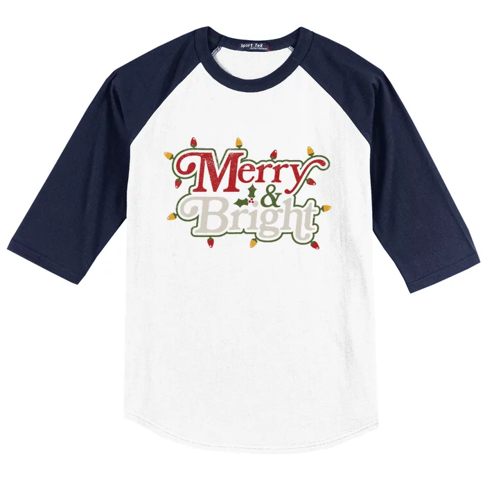 Family Matching Merry And Bright Christmas Retro Top Baseball Sleeve Shirt