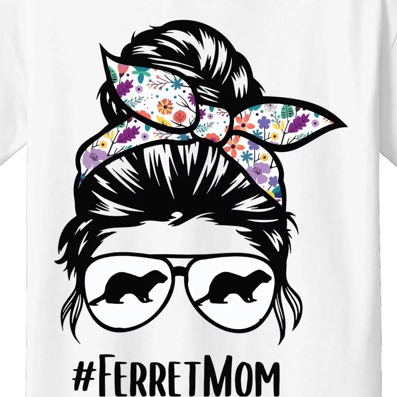 Ferret Mom Messy Bun Hair Glasses For Ferret Lovers Owners Kids T-Shirt