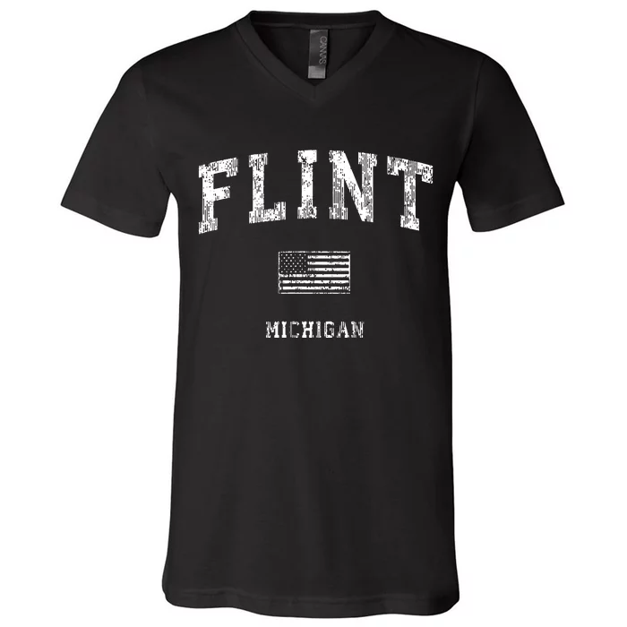 Flint Michigan Mi Vintage American Flag V-Neck T-Shirt