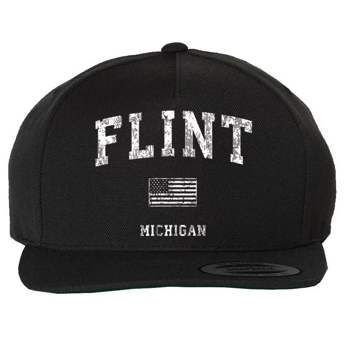 Flint Michigan Mi Vintage American Flag Wool Snapback Cap