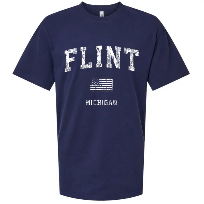 Flint Michigan Mi Vintage American Flag Sueded Cloud Jersey T-Shirt