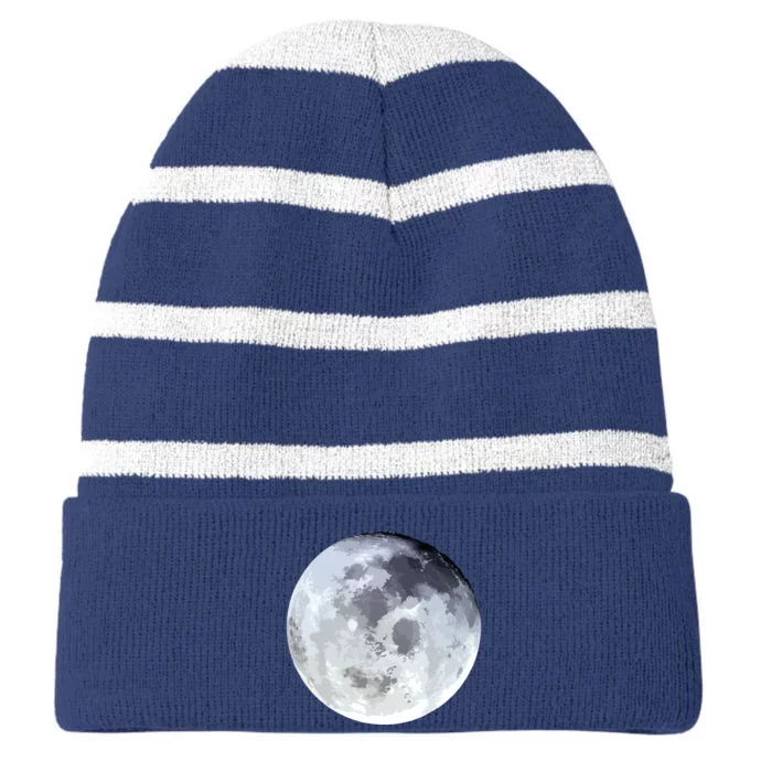 Full Moon Moon Phases Astrology Striped Beanie with Solid Band