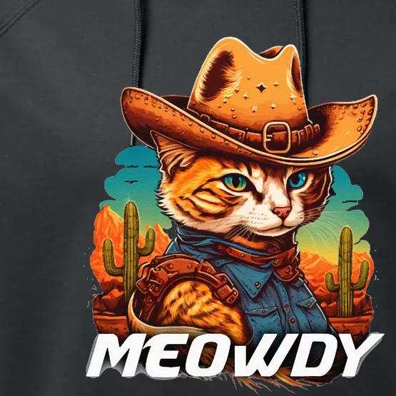 Funny Mashup Meowdy Cat Cowboy Hat Country Lover Performance Fleece Hoodie