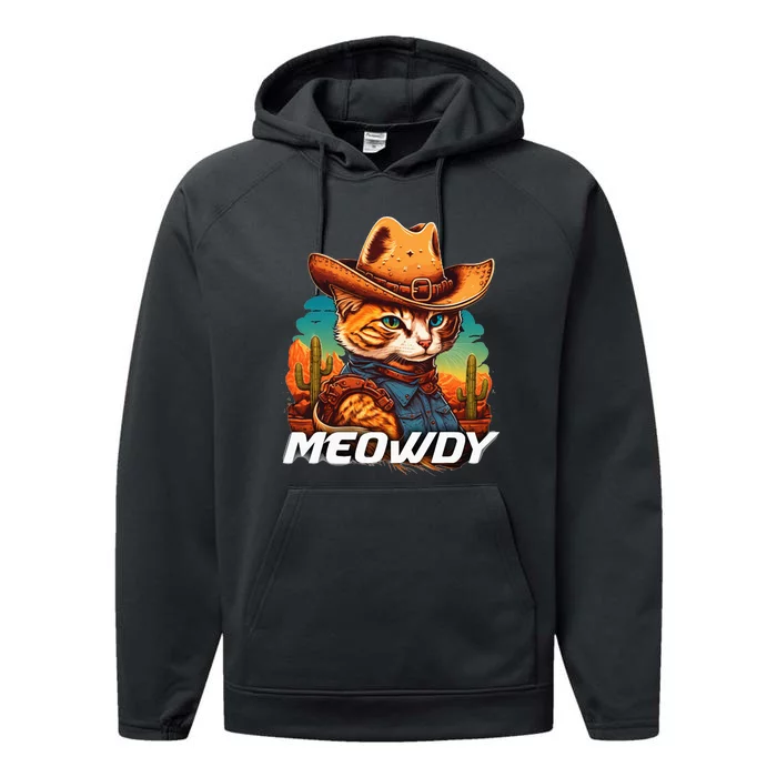 Funny Mashup Meowdy Cat Cowboy Hat Country Lover Performance Fleece Hoodie