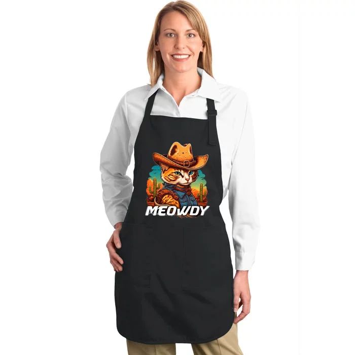 Funny Mashup Meowdy Cat Cowboy Hat Country Lover Full-Length Apron With Pocket