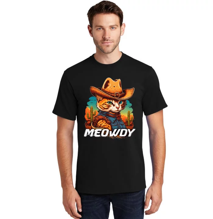 Funny Mashup Meowdy Cat Cowboy Hat Country Lover Tall T-Shirt