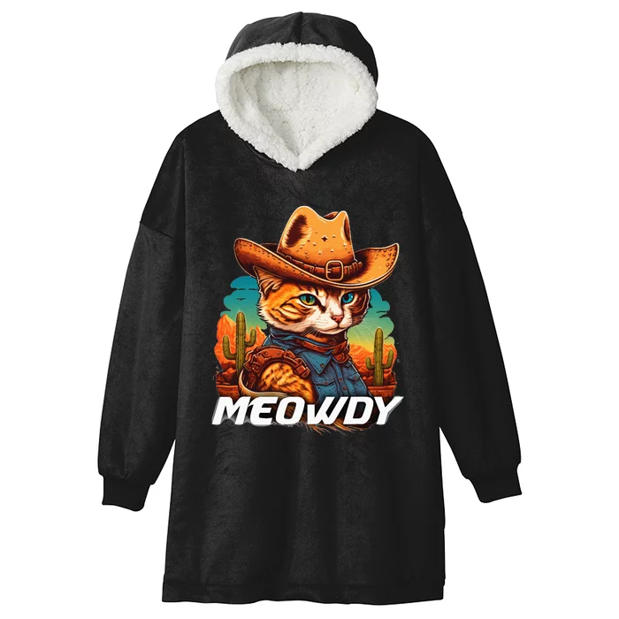 Funny Mashup Meowdy Cat Cowboy Hat Country Lover Hooded Wearable Blanket